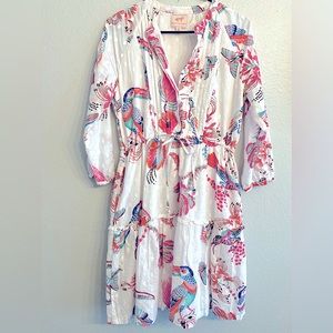 Banjanan Ilona Bird & Floral Mini Dress In Birdie Print Bleached White dress